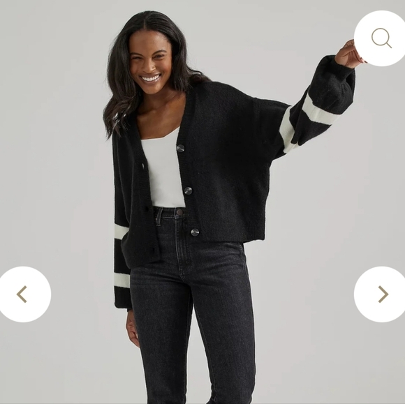 Wrangler Logo Cardigan Sweater Striped Balloon Sleeves Size XL - Picture 13 of 14